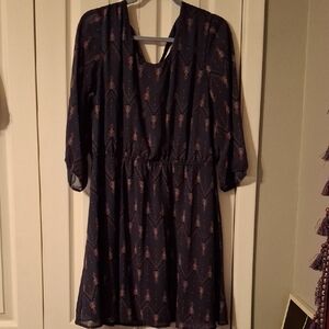 Maurices Dark Blue Patterned Long Sleeve Dress